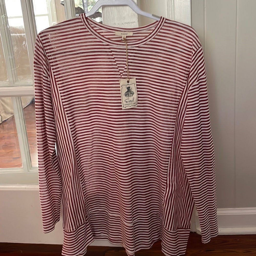 Easel nwt maroon and white stripped shirt size s